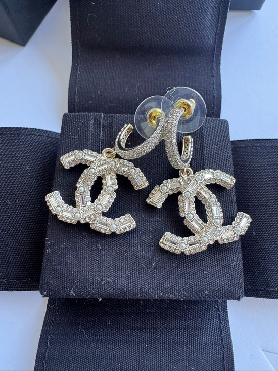 CHANEL Jewelry - CHANEL Gold and Pearl-Accented CC Drop Earrings